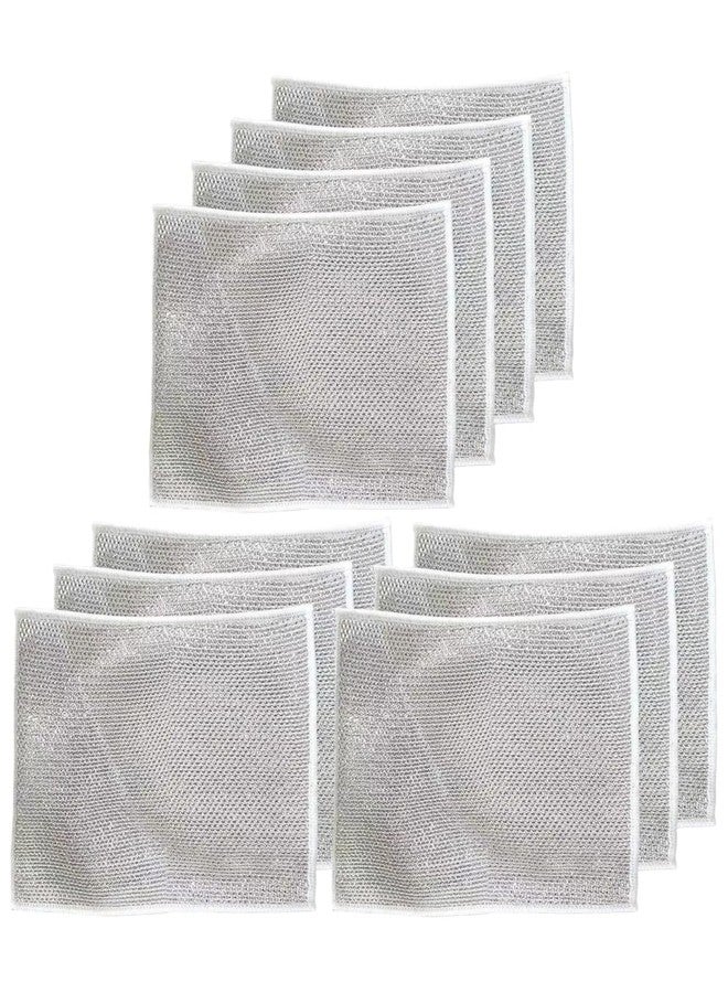 luvilly 10PCS Double Layer Silver Wire Dishwashing Rag.7.87IN Square Wet Dry Dual-Use Stainless Steel Scrubber.Wire Cleaning Cloths. - Image 1